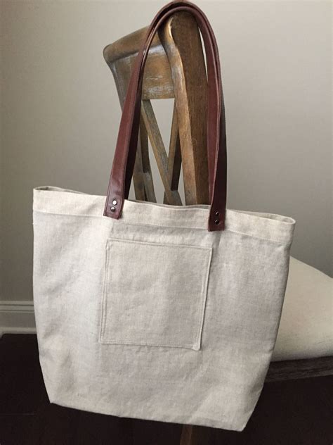 linen-tote-bag-with-leather-straps-etsy-tote-bag,-bags,-leather-straps