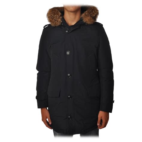 Woolrich Polar Parka With Hood And Removable Fur Blue Jacket
