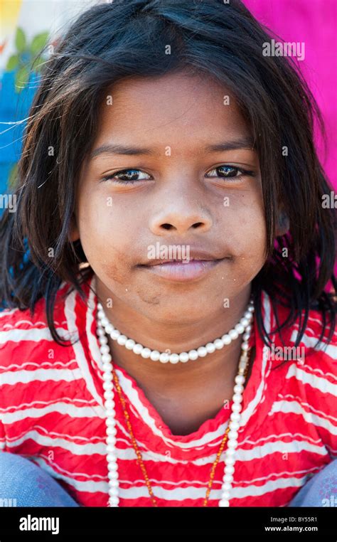 Smiling Happy Indian Village Girl Portrait Andhra Pradesh India Stock