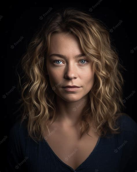 Premium Ai Image A Woman With Curly Hair And Blue Eyes Looks Into The Camera