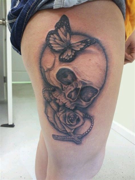 Skull butterfly tattoo butterfly tattoo designs skull tattoo design skull tattoos leg tattoos body art tattoos. Skull, Rose, & Butterfly black & grey tattoo by Joey ...