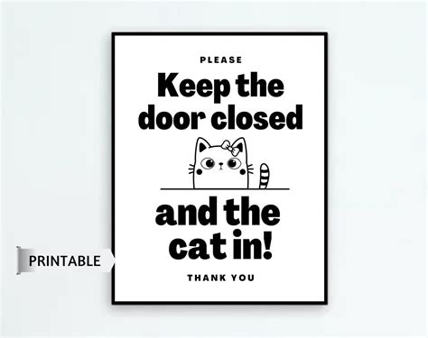 Pet Sign Printable Keep Door Closed Sign Keep Cat In Cat Etsy Canada