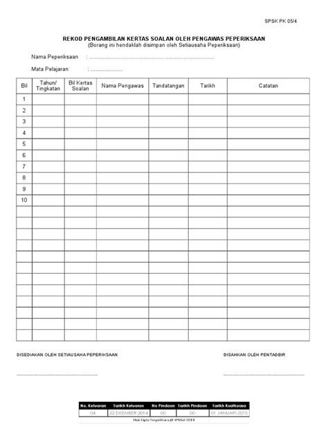 Dipanggil exam tapi tak tahu nk prepare apa? PK05 4 REKOD PENGAMBILAN KERTAS SOALAN OLEH PENGAWAS ...