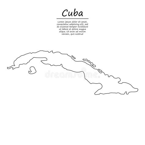 Simple Outline Map Of Cuba Silhouette In Sketch Line Style Stock