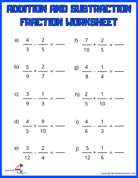 Addition And Subtraction Fraction Worksheet | FREE