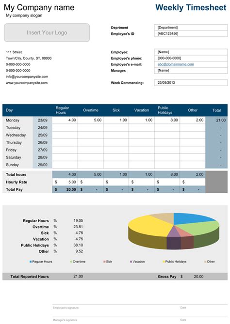 Weekly Timesheet Template Free Time Sheet For Excel