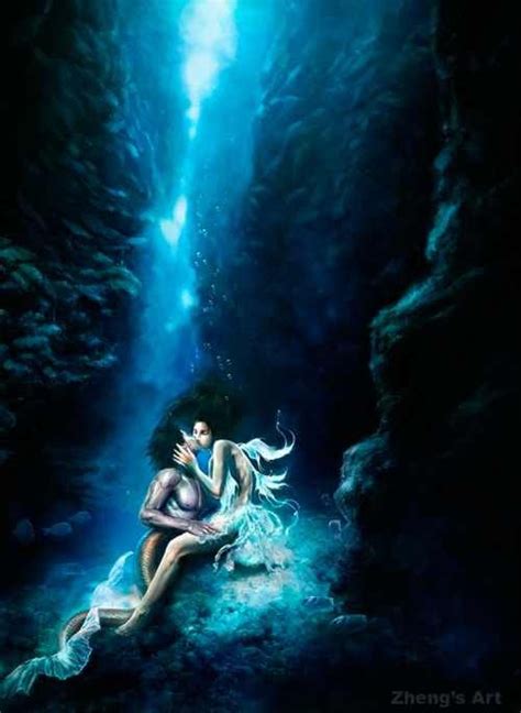 Mermaid And Merman Kissing Conceptual Illustration Mermaid Nymph