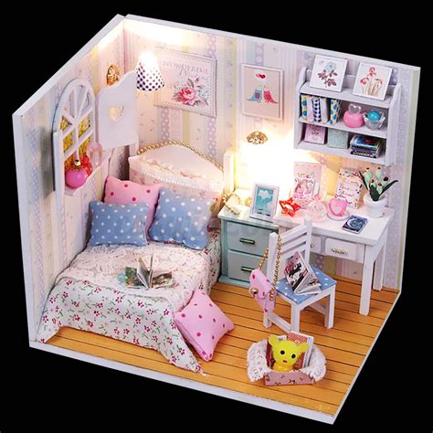 Kits Wood Dollhouse Miniature With Ledfurniturecover Doll House Room