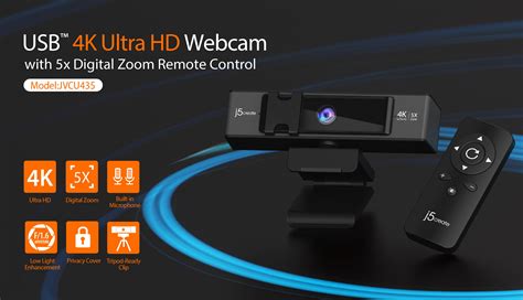 J5create Jvcu435 Usb 4k Ultra Hd Webcam With 5x Digital Zoom Remote