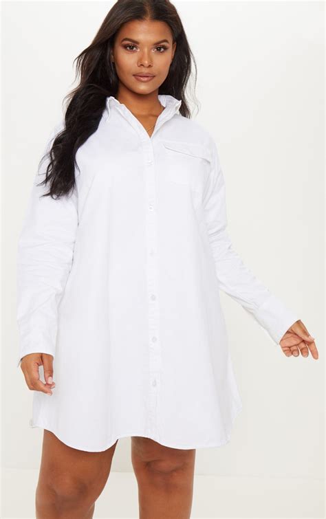Plus White Pocket Detail Shirt Dress Prettylittlething Aus