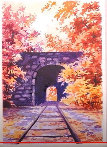Train Tunnel Watercolor Painting Rjb Art Studio
