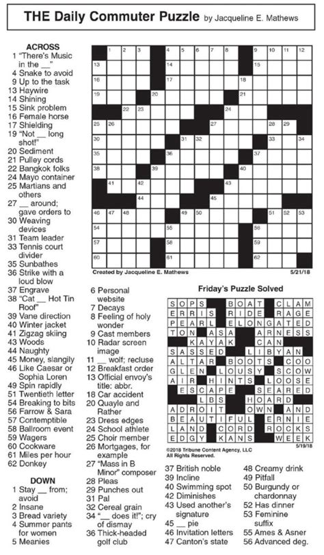 Printable Daily Commuter Crossword Puzzles Printable Crossword Puzzles