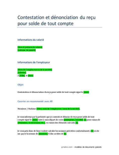 Contestation Du Re U Pour Solde De Tout Compte Doc Pdf Page Sur