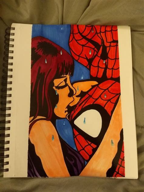 Upside Down Spiderman Kiss Canvas Drawing Spiderman Upside Down Kiss