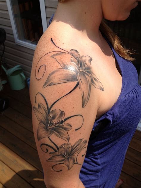 Three Black Lilies Mom Tattoos Lily Tattoo Sleeve Lillies Tattoo