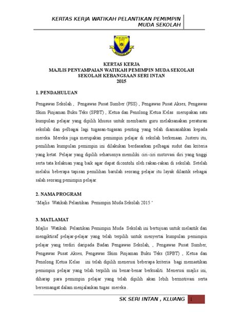 Mengumumkan ketibaan yang diraikan puan bedah bt. Kertas Kerja Majlis Watikah Pelantikan Pengawa