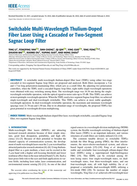 Pdf Switchable Multi Wavelength Thulium Doped Fiber Laser Using A