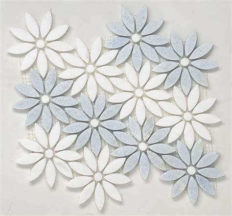 Buy Daisy Flower Pattern Light Celeste Blue White Thassos Marble