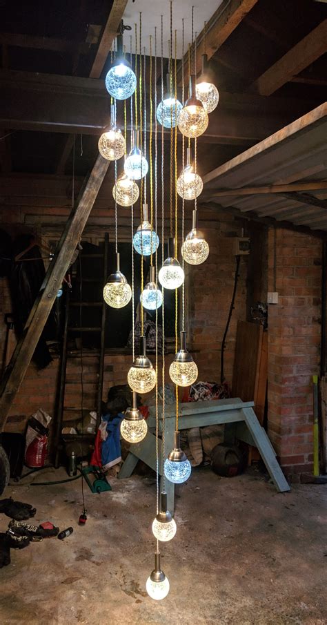 Diy Chandelier Made From Crackled Glass Solar Garden Lights Reworked