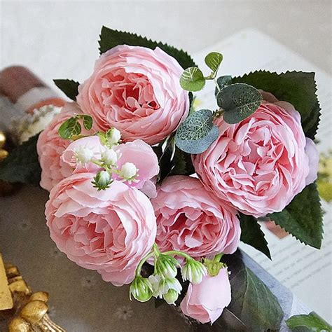 Beautiful Pink Peony Artificial Flower Silk Flower Small Bouquet Of