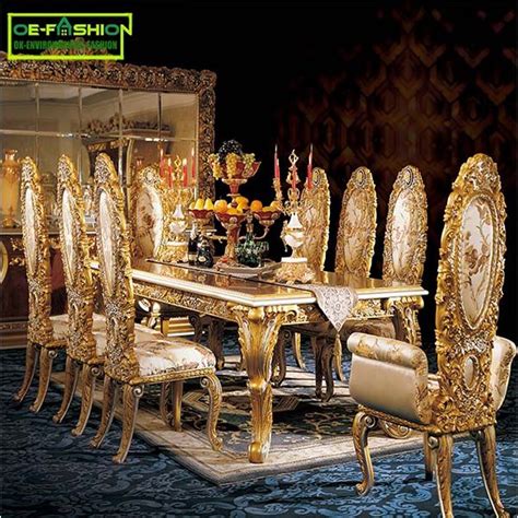 #diningroom #diningroomideas #roomdesign #interiors #interiordesign #custom. Italy luxury gold wood carving dining table set furniture ...