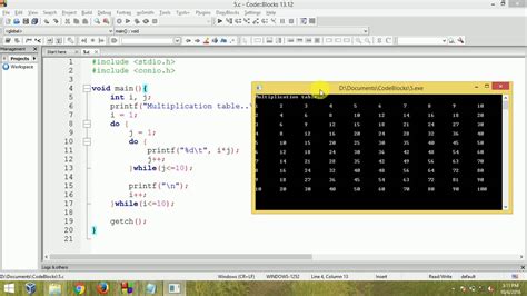 C Programming Multiplication Table Using Nested Do While Loop Youtube