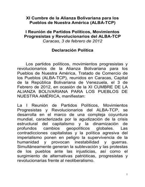 Declaración Política I Reunión de partidos políticos Movimientos