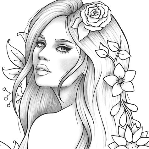 Printable Coloring Page Girl Portrait And Clothes Colouring Sheet