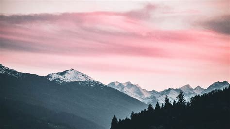 1920x1080 By Stywo Mountains With A Pink Sky And Trees Rwallpaper