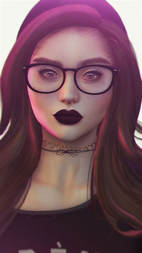 download wallpaper 1350x2400 girl piercing glasses face art iphone 8 7 6s 6 for parallax