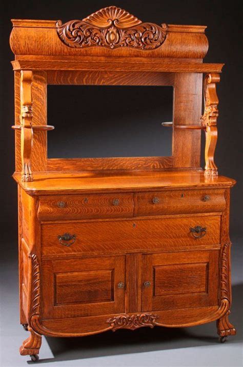 Whether you want to use it as a display unit or a storage unit, the uses are many yet practical. c. 1900 OAK SIDEBOARD WITH QUARTER-SAWN OAK, BEVELED GLASS ...