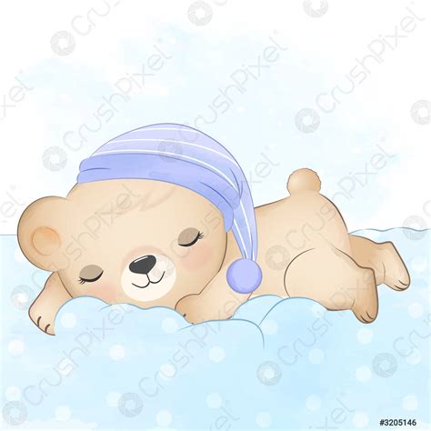 Teddybär Auf Blauem Hintergrund Schlafend Stock Vektorgrafi 3205146