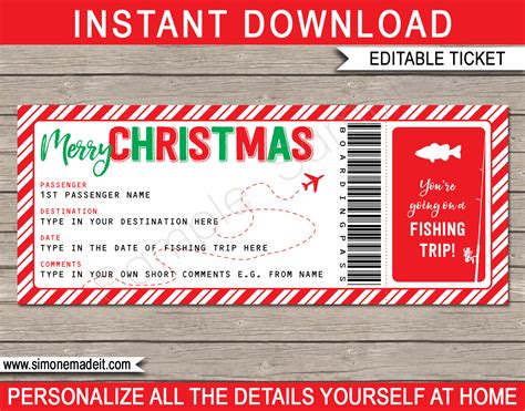 What kinds of things do they really need or want for future fishing trips? Christmas Fishing Boarding Pass Gift Ticket | Printable ...