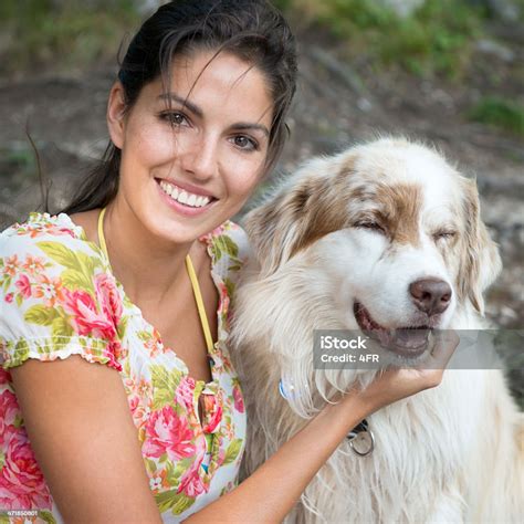 Woman With Her Australian Shepherd Dog Stock Photo Download Image Now