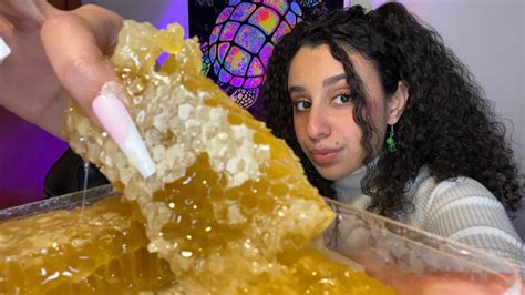 asmr eating raw honeycomb 🍯🐝 sticky satisfying eating mouth sounds youtube