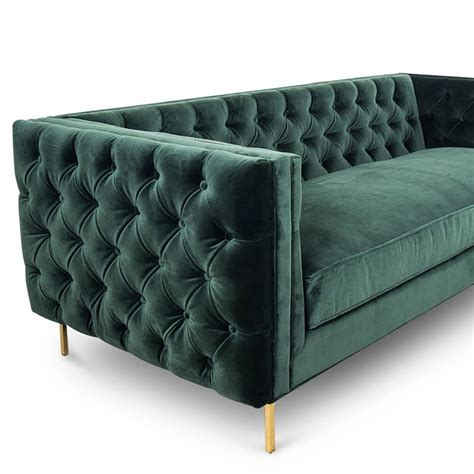 827 Modern Green Velvet Upholstered Sofa 3 Seater Tufted Sofa Luxury Sofa