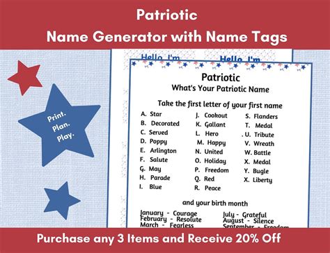 Patriotic Game Name Generator Independence Day Memorial Etsy