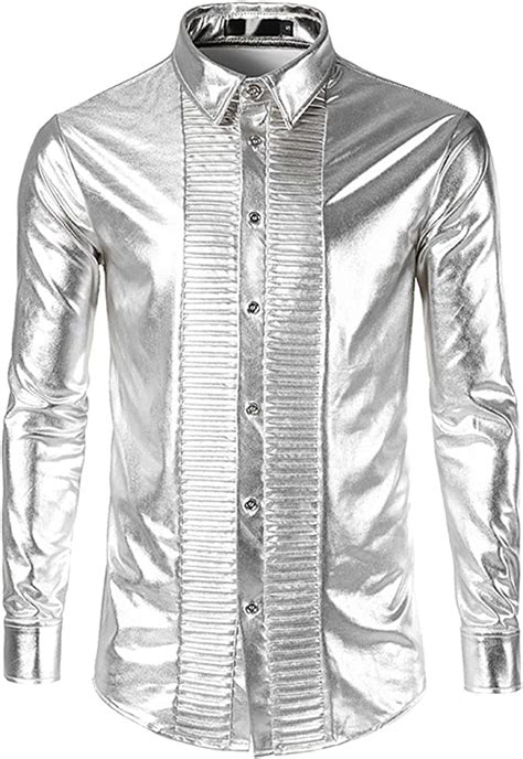 chemise casual homme slim métallique brillant bling clubwear motif de pli night club moderne