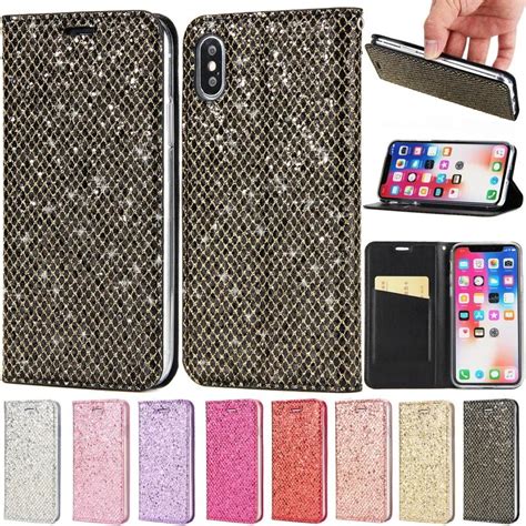 Luxury Bling Glitter Flip Wallet Phone Case For Iphone X 8 Plus 6 6s 7