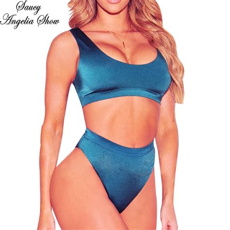 Saucy Angelia Women Swimwear New Sexy High Waist Bikini Set Bandage Swimsuit 2019 Thong Bathing