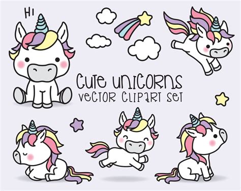 Premium Vector Clipart Kawaii Unicorns Cute Unicorns Clipart Set High