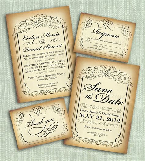 Printable Vintage Style Wedding Invitation Suite Diy 4 Etsy Vintage