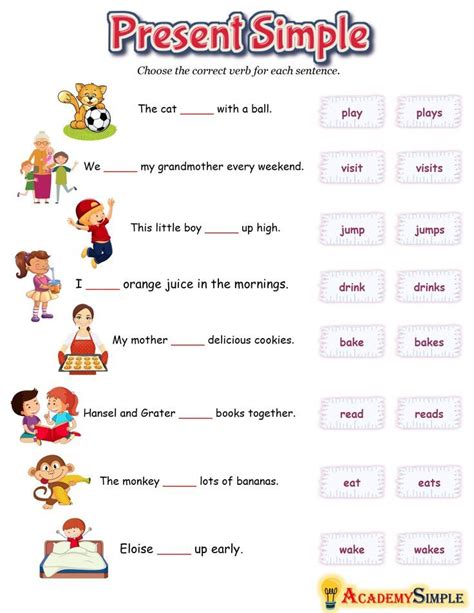 English Simple Present Tense Worksheet Adding ‘s To Verbs Simple