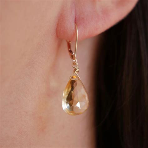 Tiny Citrine Dangle Earrings Ktcollection