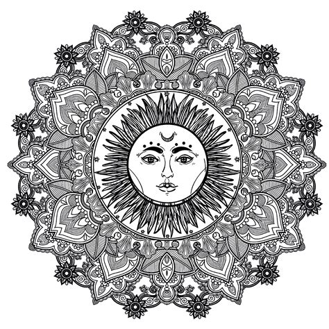 Mandala To Color With Beautiful Sun In Center From The Gallery