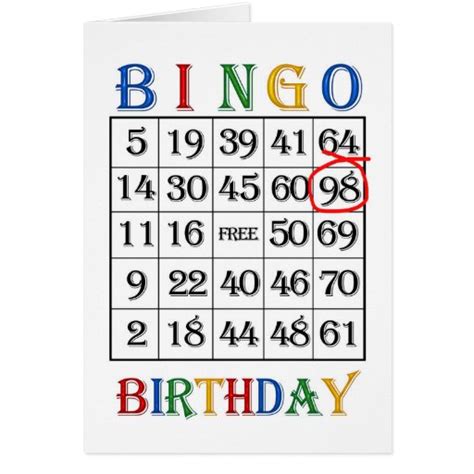 98th Birthday Bingo Card Zazzle