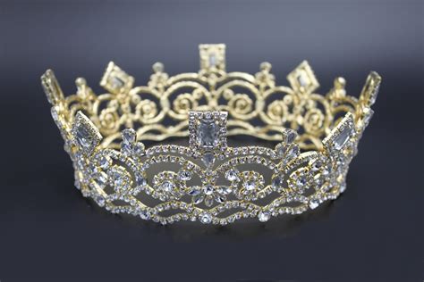 Georgina Regal Gold Rhinestone Pageant Full Crown Crowndesigners