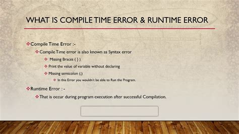 What Is Compile Time Error Runtime Error Youtube