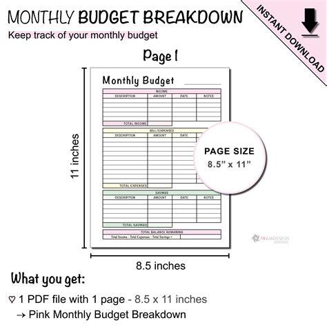 Printable Monthly Budget Breakdown to Keep Track of Your - Etsy