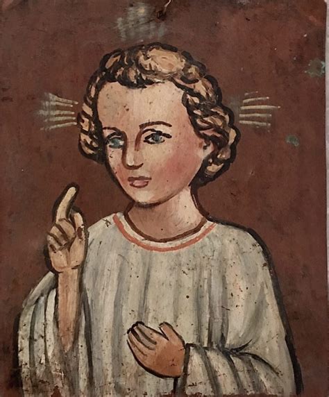 Sold ‘holy Child Vintage Religious Retablo Painting On Metal Mexican